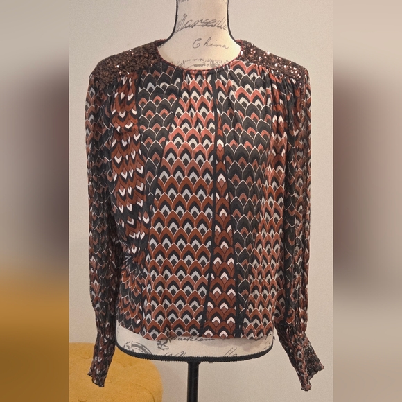 Antrhopologie BI-NK London Sequin Embellised Blouse Metallic Red/Black Size M. - Picture 4 of 15